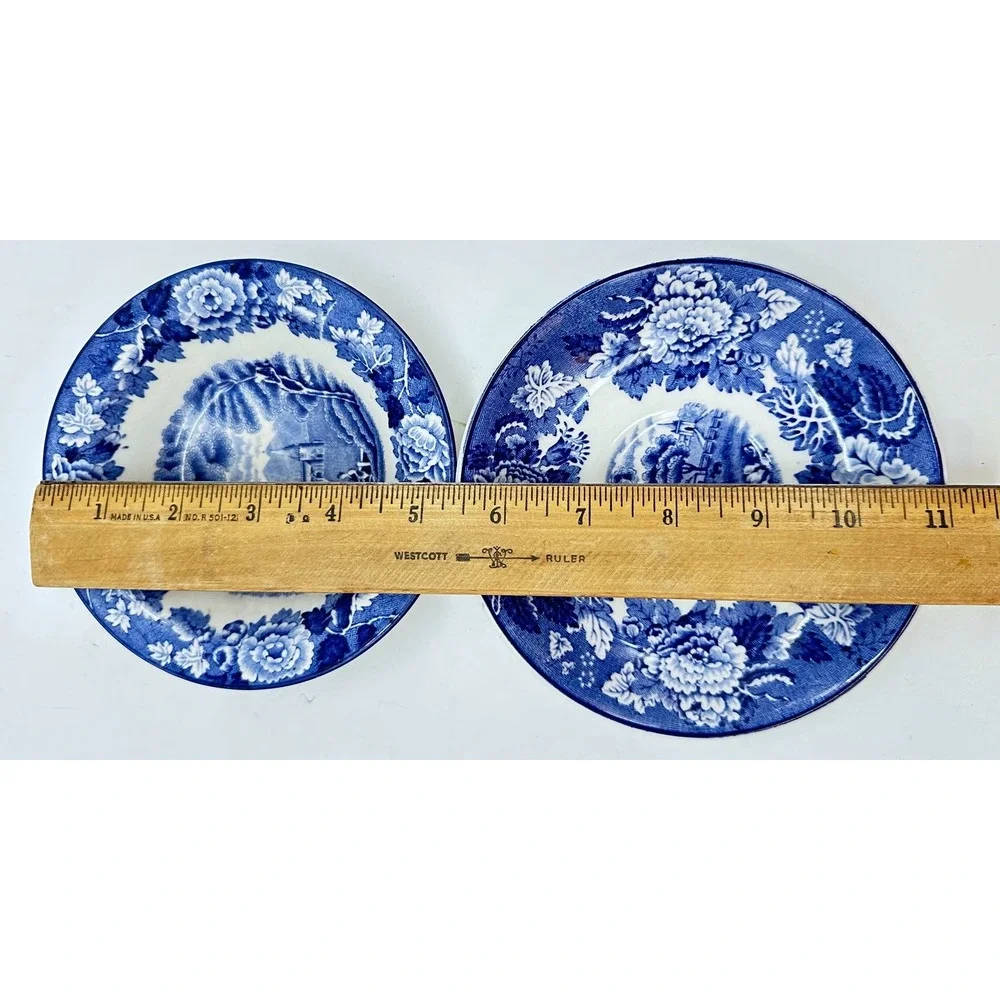Wood & Sons English Scenery Blue White Plate Bowl Set Vintage Wall Hangers 5